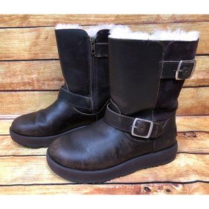 UGG Breida Brown Leather Waterproof Sheepskin Vibram Sole Boots Womens 6 /37 (h7